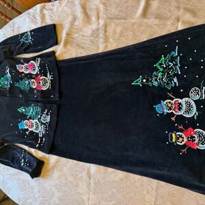 Michael Simon Black Maxi Dress with Festive Embroidery